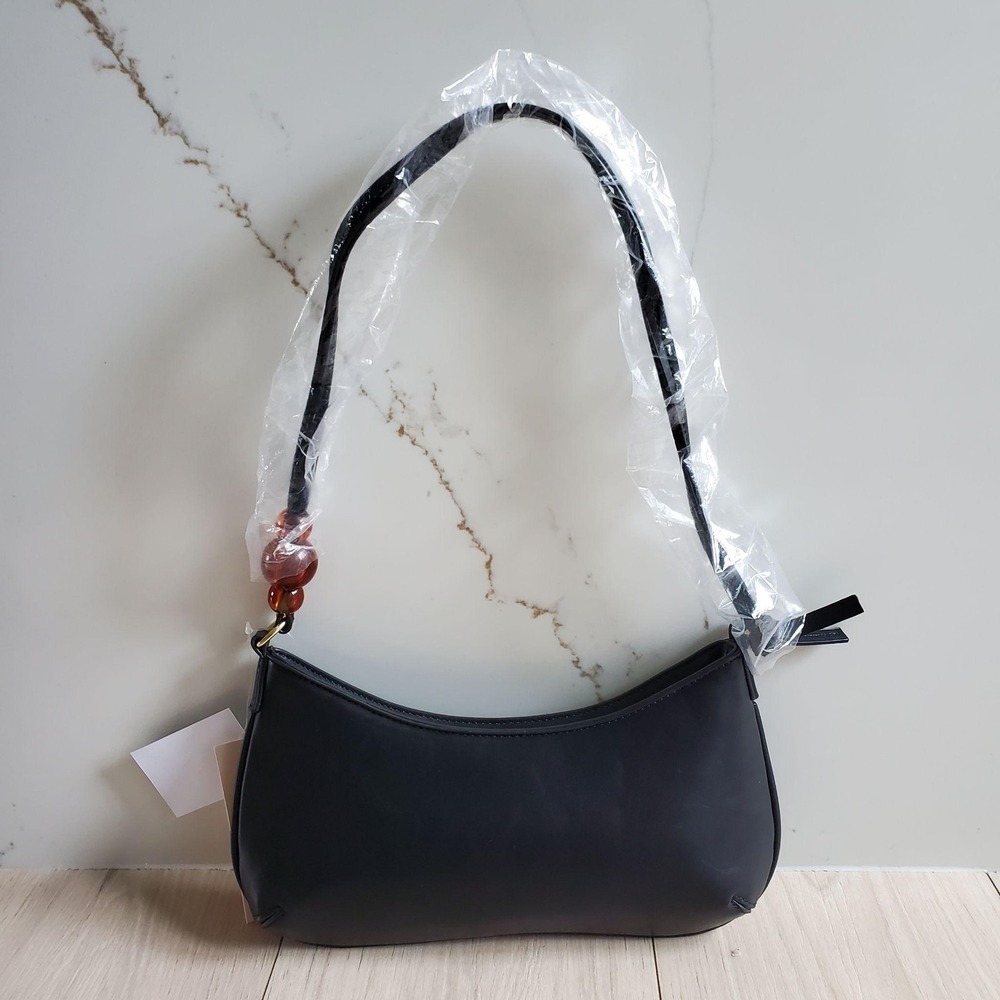 JustFab Shoulder Bag Womens Small Black Faux Leather Beaded Zip Purse Casual